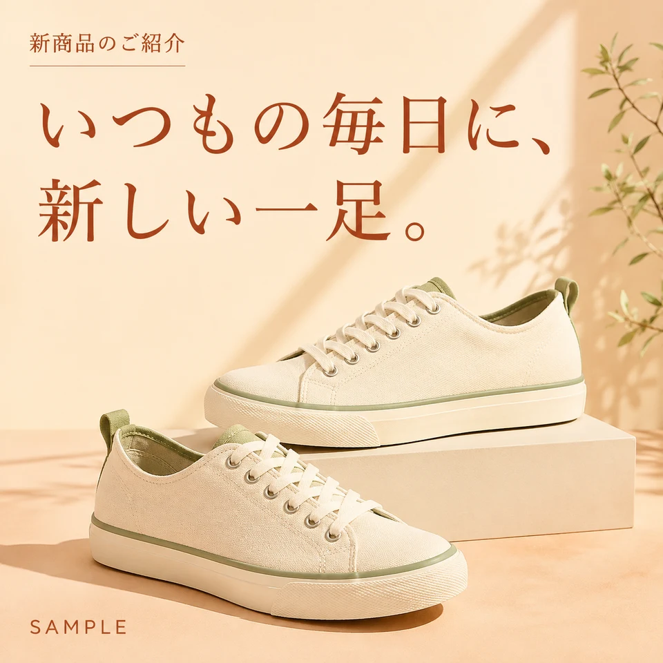 スニーカーの商品紹介動画を表した静止画の制作例